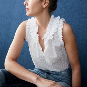 J.Crew Black Ruffle Top in Clip Dot